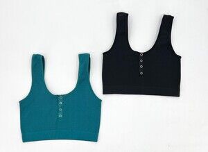 Colsie Tank Top Womens Set of two Small Black/Green Cropped Buttons Wide Strap